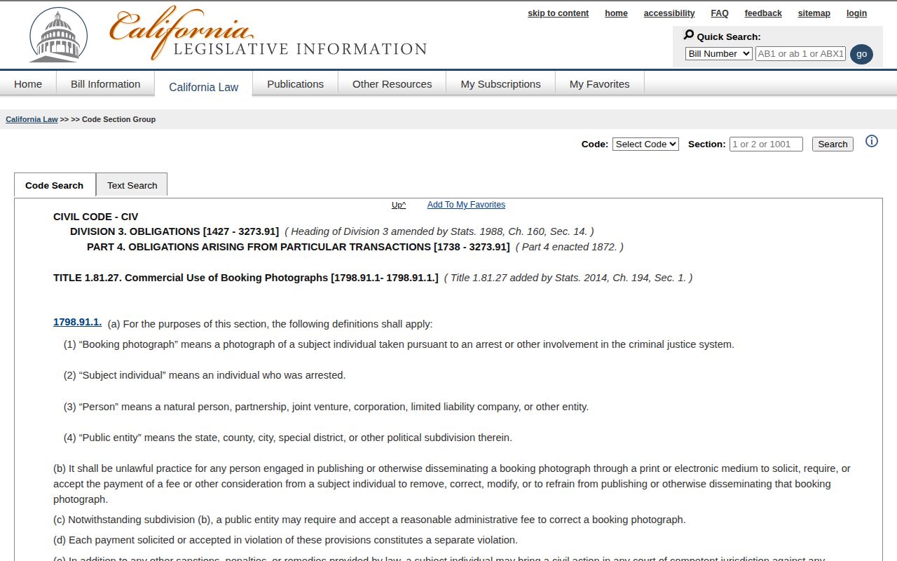 California anti-fee law for Tuolumne County booking photograph records