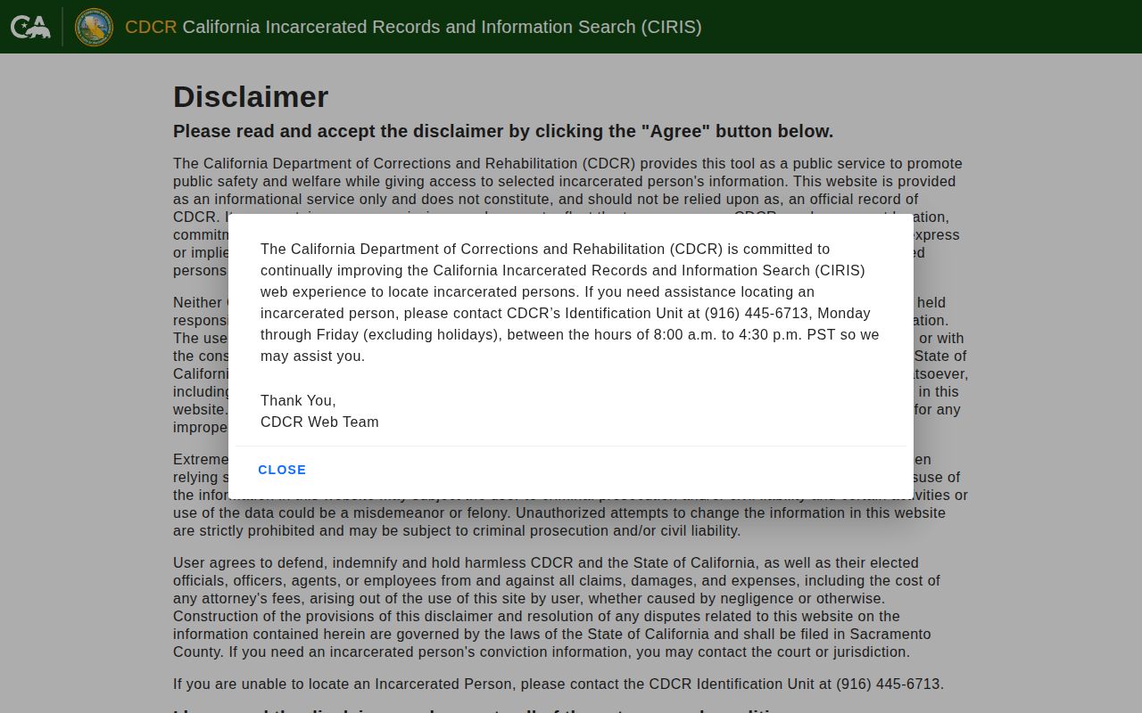 CDCR CIRIS state offender record search for Tuolumne County cases