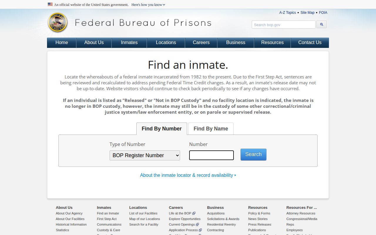 Federal inmate locator for custody beyond Tuolumne County booking records